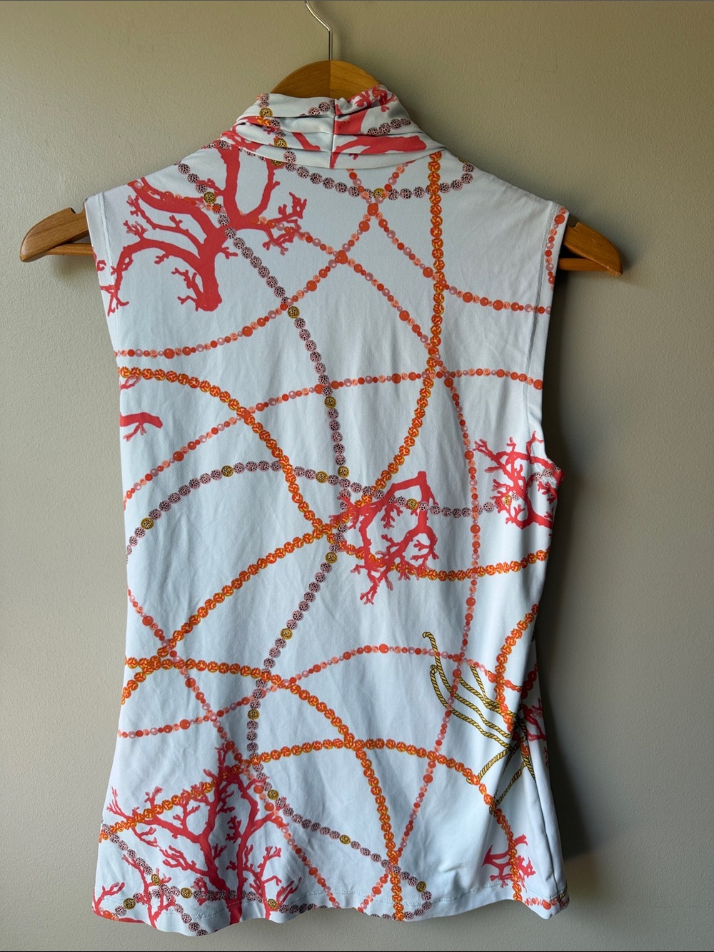 J. McLaughlin light blue Tank with Coral & Orange Chain Motif size M - Picture 4 of 6